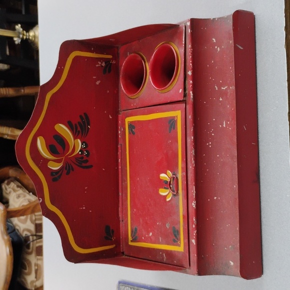 Vintage Hand Painted Metal Desk Organizer/Ink Well - Picture 2 of 10